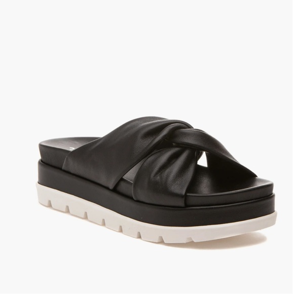 J/SLIDES Shoes - NWT J/SLIDES BRIGHT Black Leather Platform Slide Sandal